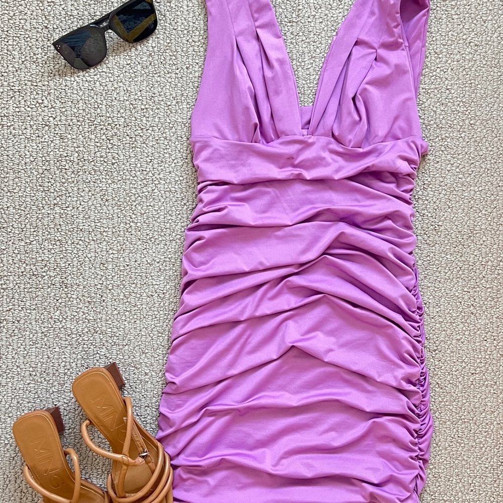 Elegant Purple Ruched Dress